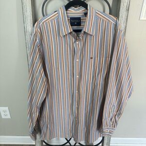 Nautica Jeans‎ Men's Striped Long Sleeve Shirt - Blue, Peach, White Size Large